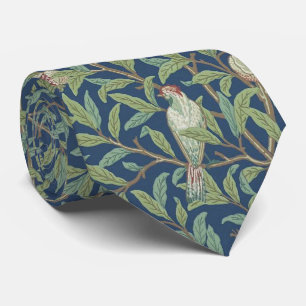 Oude Morris-patroon Vogel en granaatappel Blauw Stropdas