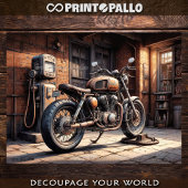 Oude motor geparkeerd in een garage tissuepapier