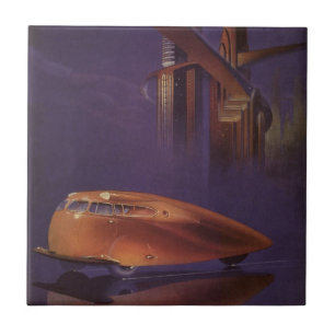 Oude Motor Magazine Cover, Futuristische Stadsauto Tegeltje