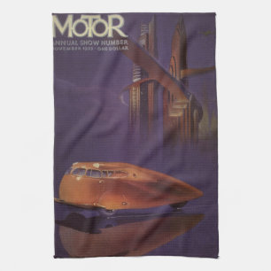 Oude Motor Magazine Cover, Futuristische Stadsauto Theedoek