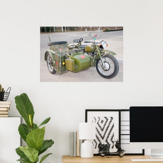 Oude motorfiets 750B-2 met zijspan Poster (Thuiskantoor)