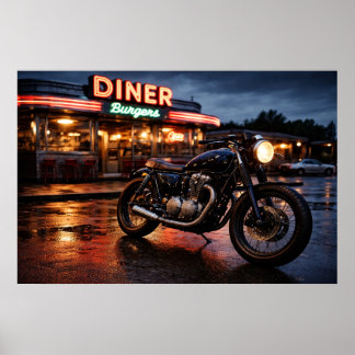 Oude motorfiets & Amerikaans eethuis Poster