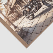 Oude motorfiets geparkeerd bij een café tissuepapier (Detail)