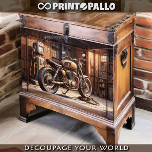 Oude motorfiets geparkeerd in een vintage garage  tissuepapier