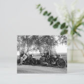 Oude motorfietsen foto zwart-wit briefkaart (Staand voorkant)