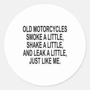 Oude motorfietsen roken een beetje schudden een be ronde sticker