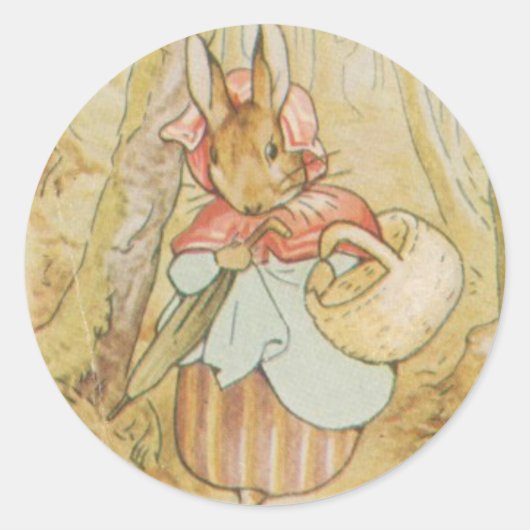 Oude Mrs Konijn Beatrix Potter ronde sticker (Voorkant)