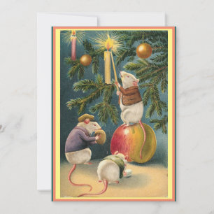 Oude muizen die kaarsen aansteken kerstboom feestdagenkaart