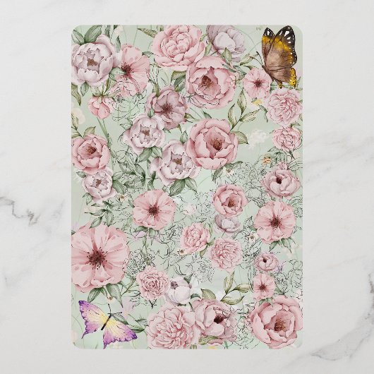 Oude Munt Peony Trouw Folie Bijlagekaart Folie Uitnodiging (Achterkant)