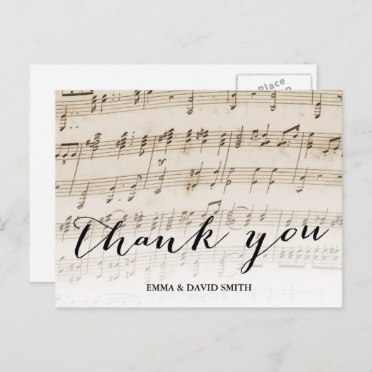  Oude Muziek Blad Trouwen Dank u Briefkaart (Voorkant / Achterkant)