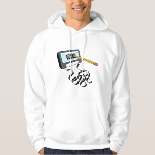 Oude muziek jaren 80 90 met potlood opwindend een hoodie