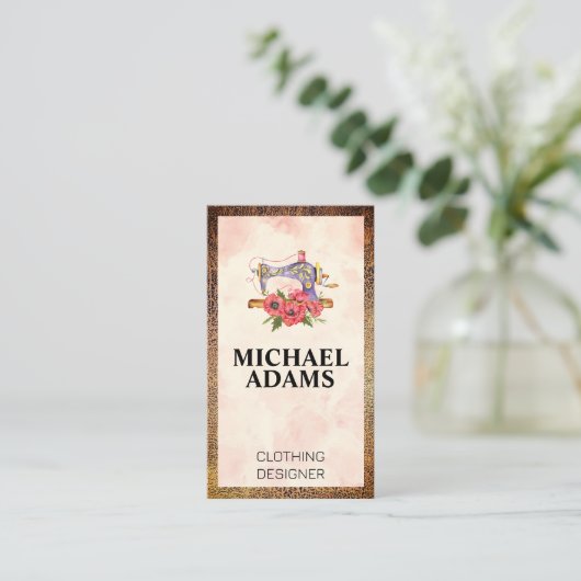 Oude Naaimachine | Leren Textuur Rand Visitekaartje (Staand voorkant)