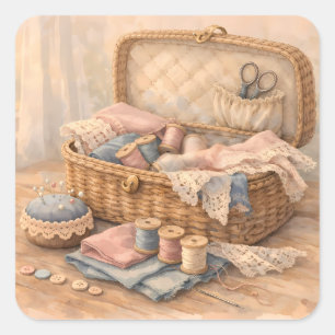 Oude Naaimandje Cottagecore Pastel Vierkante Sticker
