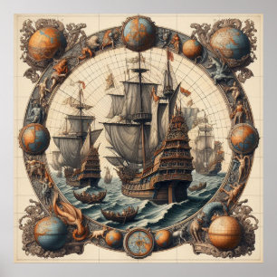Oude Nederlandse (Nederland) Zeilschepen 3 Poster