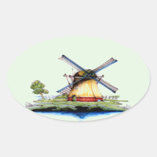 Oude Nederlandse Windmill Ovale Sticker