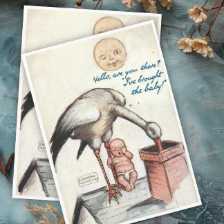 Oude Nieuwe Baby Felicitaties met Ooievaar Kaart