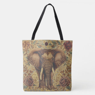 Oude olifant, antieke olifant bloemenpatroon draagtas