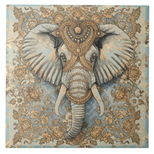 Oude Olifant, Antieke Olifant,Goud Zacht Blauw Tegeltje