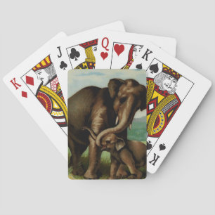 Oude olifantenkoe met haar baby  pokerkaarten