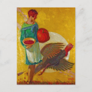 Oude oogstillustratie voor Thanksgiving Briefkaart