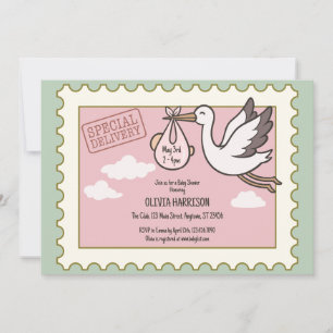 Oude Ooievaar Babyshower Uitnodiging