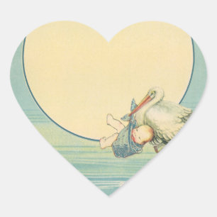 Oude Ooievaar met Baby Jongen in Blauwe Deken Hart Sticker