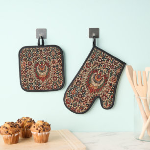 Oude Oriëntaalse Turkse Perzische Tapijt Vloerklee Ovenwant & Pannenlap Set