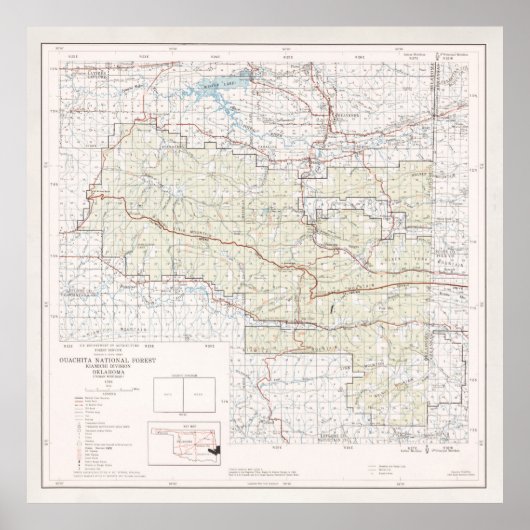 Oude Ouachita National Forest Map (1970) Poster (Voorkant)