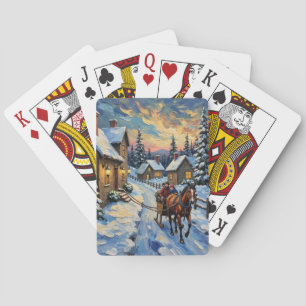 Oude paard en slee op besneeuwde Kerstmis Pokerkaarten