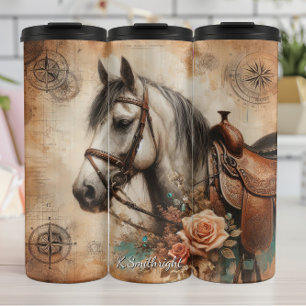 Oude Paarden Kompas Kaart Rozen Thermosbeker