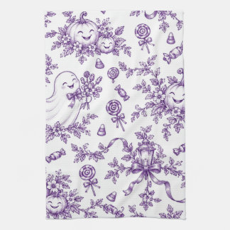 Oude Paarse Halloween Toile Patroon Mooie Geesten Theedoek