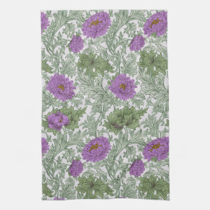 Oude Paarse Mosgroene William Morris Bloemenprint Theedoek