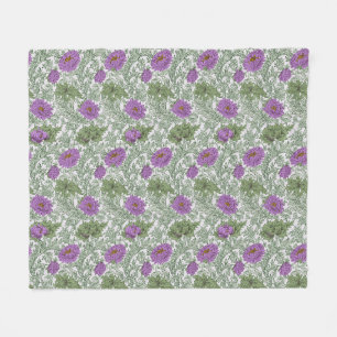 Oude Paarse Mosgroene William Morris Bloemmotief Fleece Deken