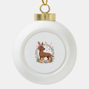Oude Paashaas Dachshund Hond met Bloemenei Keramische Bal Ornament