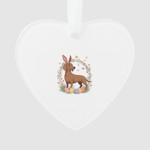 Oude Paashaas Dachshund Hond met Bloemenei Ornament