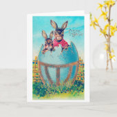 Oude Paashaas en groot versierd ei Kaart (Gele Bloem)