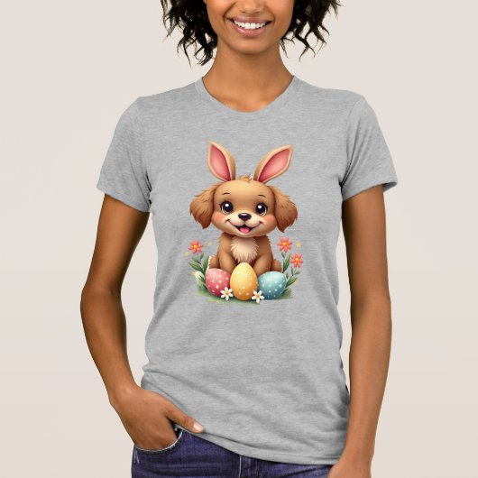 Oude Paashaas Hond Cute Puppy Illustratie w T-shirt (Voorkant)