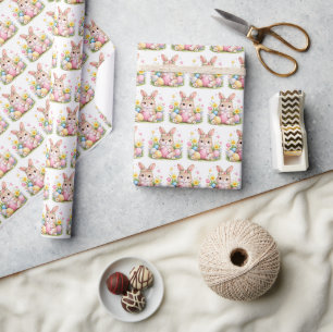 Oude Paashaas Konijn Roze Waterverf Cadeaupapier