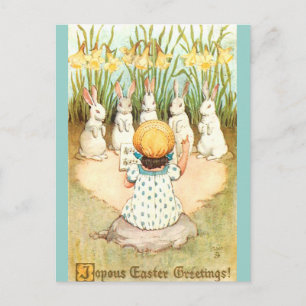 Oude Paashaas-koor en narcissen Briefkaart