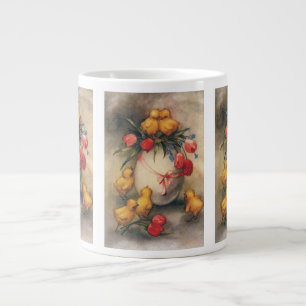 Oude Paashaas Kuikens, Ei met Rode Tulp Bloemen Extra Grote Mok