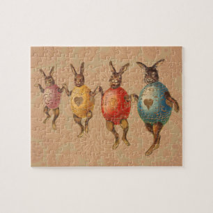 Oude Paashaasjes dansen in eierkostuums Legpuzzel