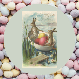 Oude Paashaasjes in een boot met Paaseieren Ronde Sticker