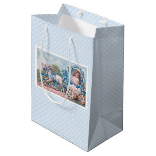 Oude Paasillustratie met meisje en lammetjes Medium Cadeauzakje