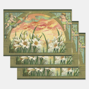 Oude Paaslelies Zonsopgang en Victoriaanse Engelen Inpakpapier Vel