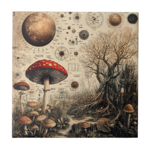 Oude Paddenstoel Botanische Grafiek (4) Tegeltje