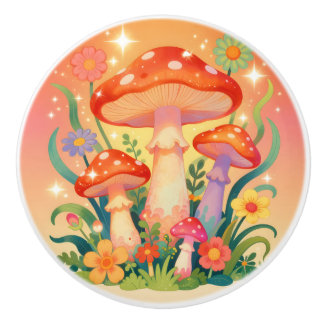 Oude paddenstoelen en bloemen keramische knop