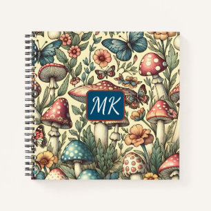 Oude paddenstoelen, vlinders en bloemen notitieboek