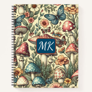 Oude paddenstoelen, vlinders en bloemen notitieboek