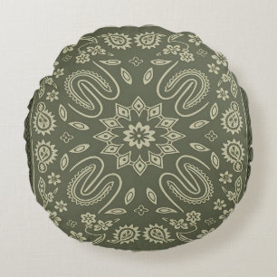Oude paisley-bandana-kussenhoes Crème & Wassen Rond Kussen