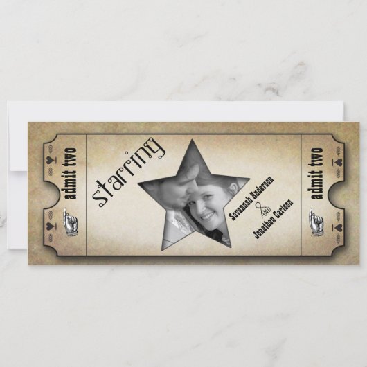 Oude papieren moderne typografie Ticket Wedding Kaart (Achterkant)